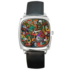 Monsters Colorful Doodle Square Metal Watch by Nexatart