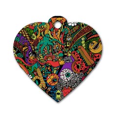 Monsters Colorful Doodle Dog Tag Heart (two Sides) by Nexatart