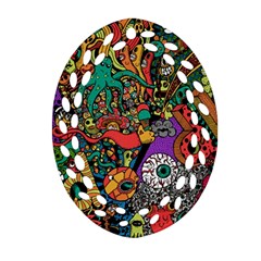 Monsters Colorful Doodle Oval Filigree Ornament (two Sides) by Nexatart