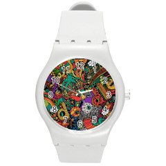 Monsters Colorful Doodle Round Plastic Sport Watch (m) by Nexatart