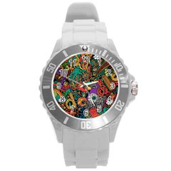 Monsters Colorful Doodle Round Plastic Sport Watch (l) by Nexatart