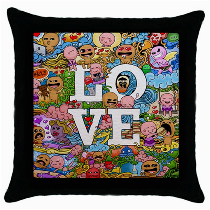 Doodle Art Love Doodles Throw Pillow Case (Black)