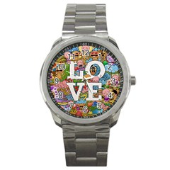 Doodle Art Love Doodles Sport Metal Watch by Nexatart