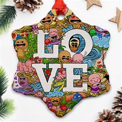 Doodle Art Love Doodles Snowflake Ornament (two Sides)