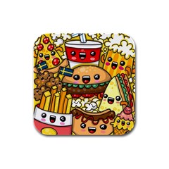 Cute Food Wallpaper Picture Rubber Square Coaster (4 Pack)  by Nexatart