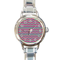 Retro Pattern Zig Zag Round Italian Charm Watch by Nexatart