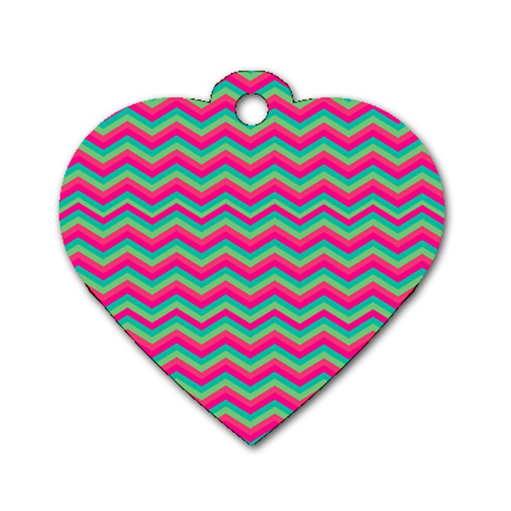 Retro Pattern Zig Zag Dog Tag Heart (One Side)