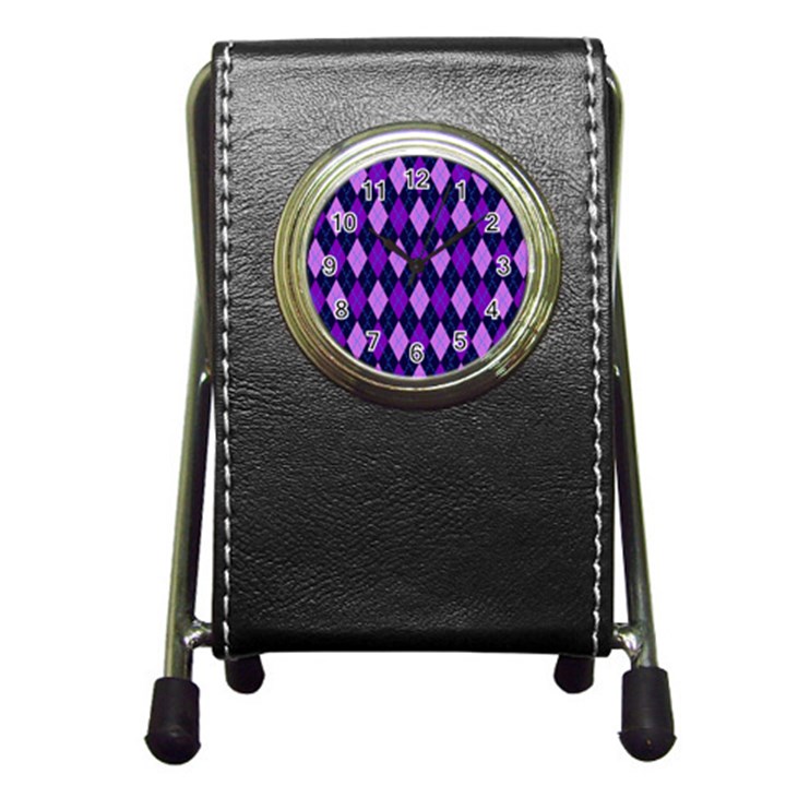 Static Argyle Pattern Blue Purple Pen Holder Desk Clocks