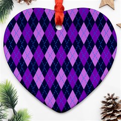 Static Argyle Pattern Blue Purple Heart Ornament (two Sides) by Nexatart