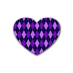 Static Argyle Pattern Blue Purple Rubber Coaster (heart)  by Nexatart