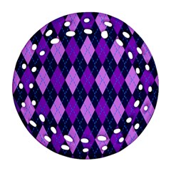 Static Argyle Pattern Blue Purple Round Filigree Ornament (two Sides) by Nexatart