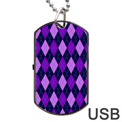 Static Argyle Pattern Blue Purple Dog Tag Usb Flash (one Side) by Nexatart