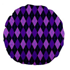 Static Argyle Pattern Blue Purple Large 18  Premium Flano Round Cushions by Nexatart