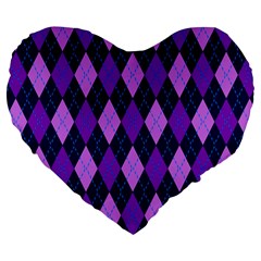 Static Argyle Pattern Blue Purple Large 19  Premium Flano Heart Shape Cushions by Nexatart