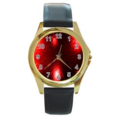 Box Lights Red Plaid Round Gold Metal Watch by Mariart