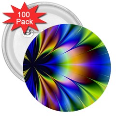 Bright Flower Fractal Star Floral Rainbow 3  Buttons (100 Pack)  by Mariart