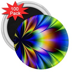 Bright Flower Fractal Star Floral Rainbow 3  Magnets (100 Pack)