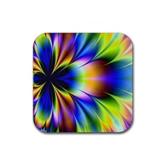 Bright Flower Fractal Star Floral Rainbow Rubber Coaster (square) 