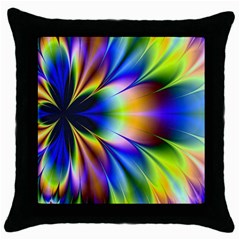 Bright Flower Fractal Star Floral Rainbow Throw Pillow Case (black) by Mariart