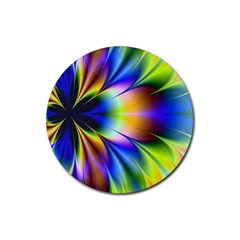 Bright Flower Fractal Star Floral Rainbow Rubber Coaster (round)  by Mariart