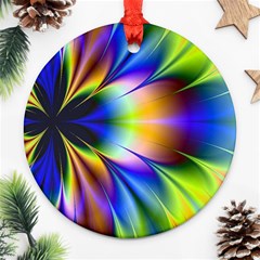 Bright Flower Fractal Star Floral Rainbow Round Ornament (two Sides) by Mariart