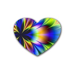 Bright Flower Fractal Star Floral Rainbow Rubber Coaster (heart)  by Mariart