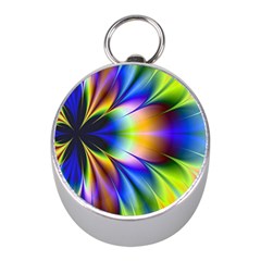 Bright Flower Fractal Star Floral Rainbow Mini Silver Compasses