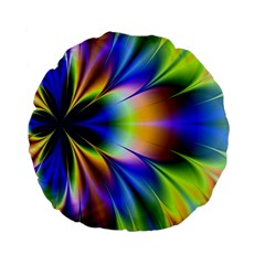 Bright Flower Fractal Star Floral Rainbow Standard 15  Premium Flano Round Cushions by Mariart