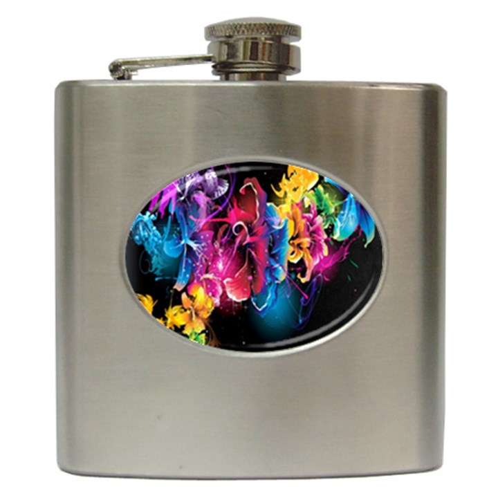 Abstract Patterns Lines Colors Flowers Floral Butterfly Hip Flask (6 oz)