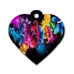 Abstract Patterns Lines Colors Flowers Floral Butterfly Dog Tag Heart (two Sides) by Mariart