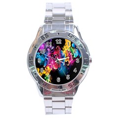 Abstract Patterns Lines Colors Flowers Floral Butterfly Stainless Steel Analogue Watch