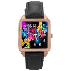 Abstract Patterns Lines Colors Flowers Floral Butterfly Rose Gold Leather Watch  by Mariart