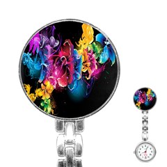 Abstract Patterns Lines Colors Flowers Floral Butterfly Stainless Steel Nurses Watch by Mariart