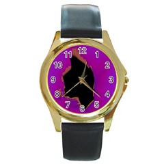 Buffalo Fractal Black Purple Space Round Gold Metal Watch by Mariart