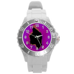 Buffalo Fractal Black Purple Space Round Plastic Sport Watch (l) by Mariart