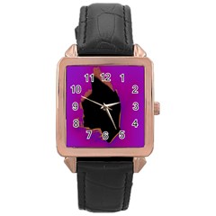 Buffalo Fractal Black Purple Space Rose Gold Leather Watch  by Mariart