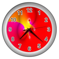 Complex Orange Red Pink Hole Yellow Wall Clocks (silver) 