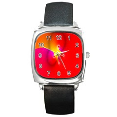 Complex Orange Red Pink Hole Yellow Square Metal Watch by Mariart