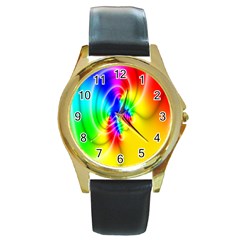 Complex Orange Red Pink Hole Yellow Green Blue Round Gold Metal Watch by Mariart