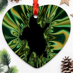 Burning Ship Fractal Silver Green Hole Black Ornament (heart) by Mariart