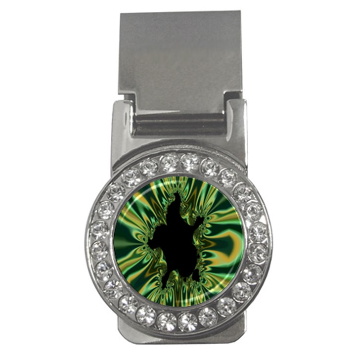 Burning Ship Fractal Silver Green Hole Black Money Clips (CZ) 