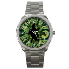 Burning Ship Fractal Silver Green Hole Black Sport Metal Watch by Mariart