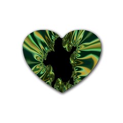 Burning Ship Fractal Silver Green Hole Black Rubber Coaster (heart)  by Mariart