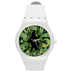 Burning Ship Fractal Silver Green Hole Black Round Plastic Sport Watch (m) by Mariart