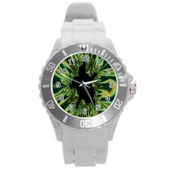 Burning Ship Fractal Silver Green Hole Black Round Plastic Sport Watch (l) by Mariart