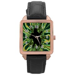 Burning Ship Fractal Silver Green Hole Black Rose Gold Leather Watch  by Mariart