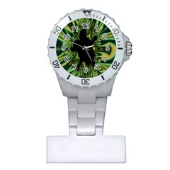 Burning Ship Fractal Silver Green Hole Black Plastic Nurses Watch by Mariart