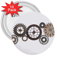 Hour Time Iron 3  Buttons (10 Pack)  by Mariart