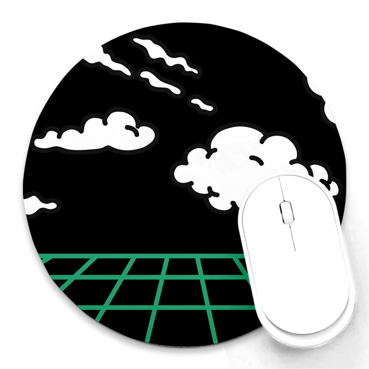 Illustration Cloud Line White Green Black Spot Polka Round Mousepads