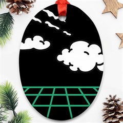 Illustration Cloud Line White Green Black Spot Polka Ornament (oval)